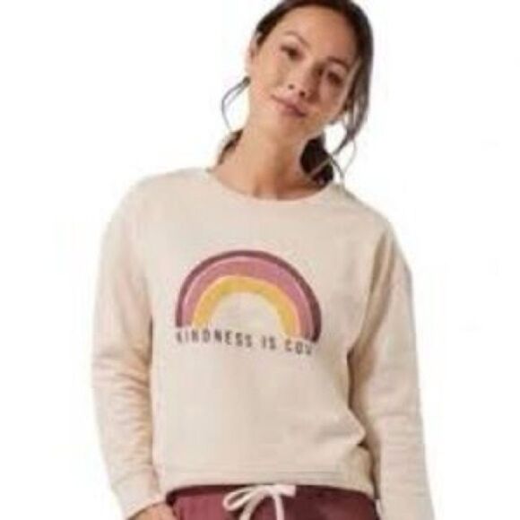 Pact | kindness is cool cropped Cream Sweatshirt with Rainbow Graphic - Picture 1 of 6